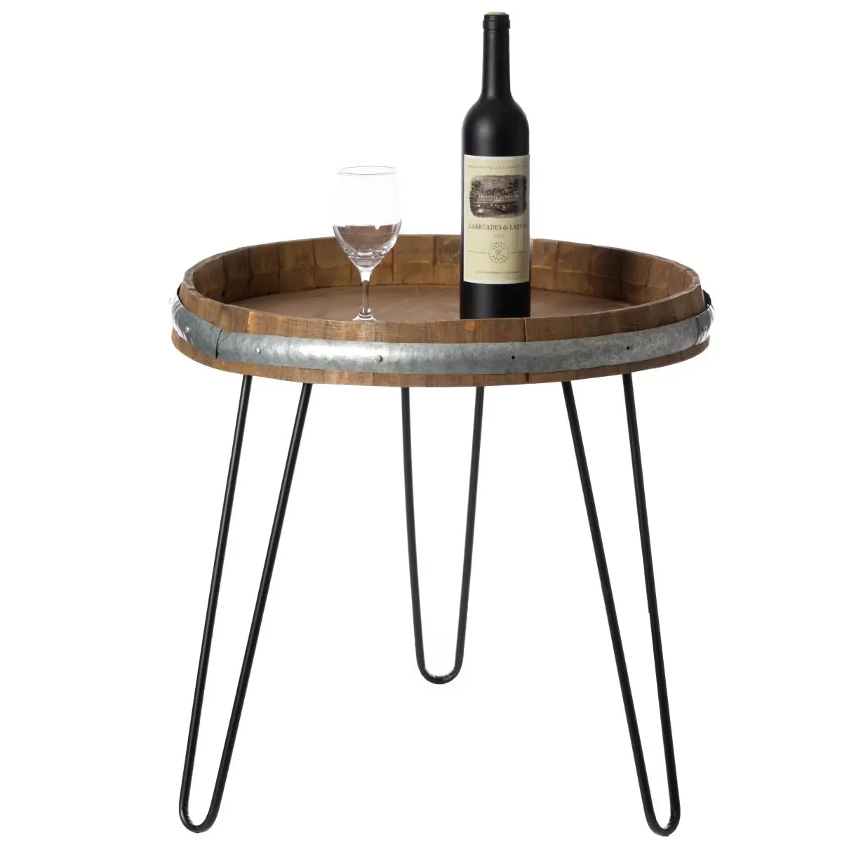 Vintiquewise Vintage Wooden Wine Barrel Head Outdoor End Table - Round Top, Wood-Metal Construction, Storage Space, Barrel Coffee Table, Barrel Coffee Tables