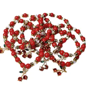 Christmas Bead Bracelet for Women - Red Bead Design, 1 Piece