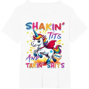 🦄[100% Cotton][Graphic Tee]"Shakin' Tits and Takin' Shits Funny Unicorn T-Shirt – Dirty Adult Humor Tee, Hilarious Unicorn Graphic Shirt, Perfect for Parties & Casual Wear, Funny Gift for Adults, Sarcastic Humor, Bold Graphic Tee for Men & Women"