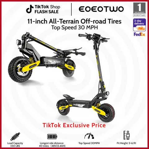 EOEOTWO Foldable Adult High Speed Commuter Scooter - 1200W Max Motor, Top Speed 30 MPH, 30-40 Mi Range, 11-Inch Off-Road Tires, Double Suspension, 330 lbs Maximum Load Capacity, LCD Display