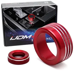 iJDMTOY 2pcs Sports Red Anodized Aluminum Stereo/Radio Volume & Center Console Driving Mode Selector Cover Rings, For Toyota 2022-up Tundra/Sequoia w/ 8-Inch Standard Screen