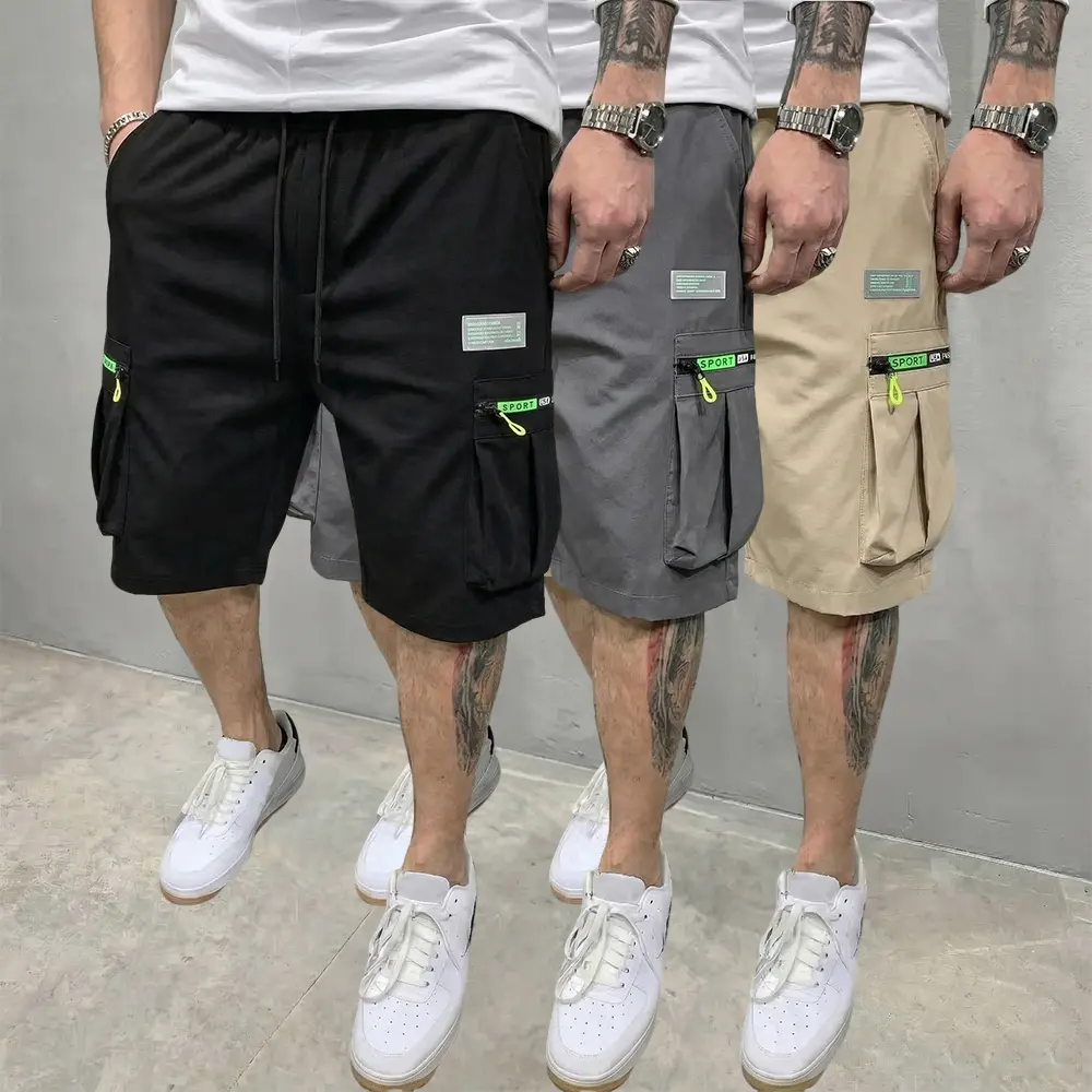 men's cargo shorts Men’s summer cargo shorts, 3-pack, featuring multiple zippered pockets; loose, casual bermuda-length work pants for outdoor activities—comfortable and breathable, suitable for everyday wear and commuting., Menswear, Plain