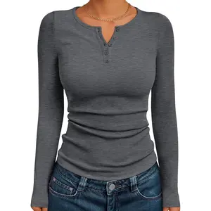 Long Sleeve Henley Shirts for Women Fall Winter Ribbed Thermal Tops Casual Blouses Basics Tees Cute Sweaters