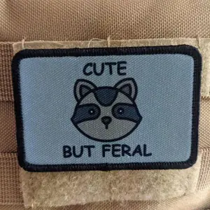 patch Cute but feral raccoon meme 2"x3" morale patch with hook and loop backing funny