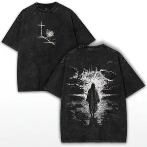 Crown of Thorns Jesus Oversized Tee: Vintage Washed Heavy Cotton Christian T-Shirt Menswear Top women's and men's tops TikTokShop Black Friday