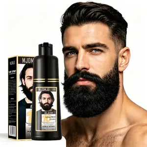 3-in-1 Men's Beard & Hair Dye Shampoo, Black Hair Color for Gray Coverage, Long Lasting Mustache & Beard Dye for Men, Easy At-Home Hair Coloring, Natural Black Formula, 200ML