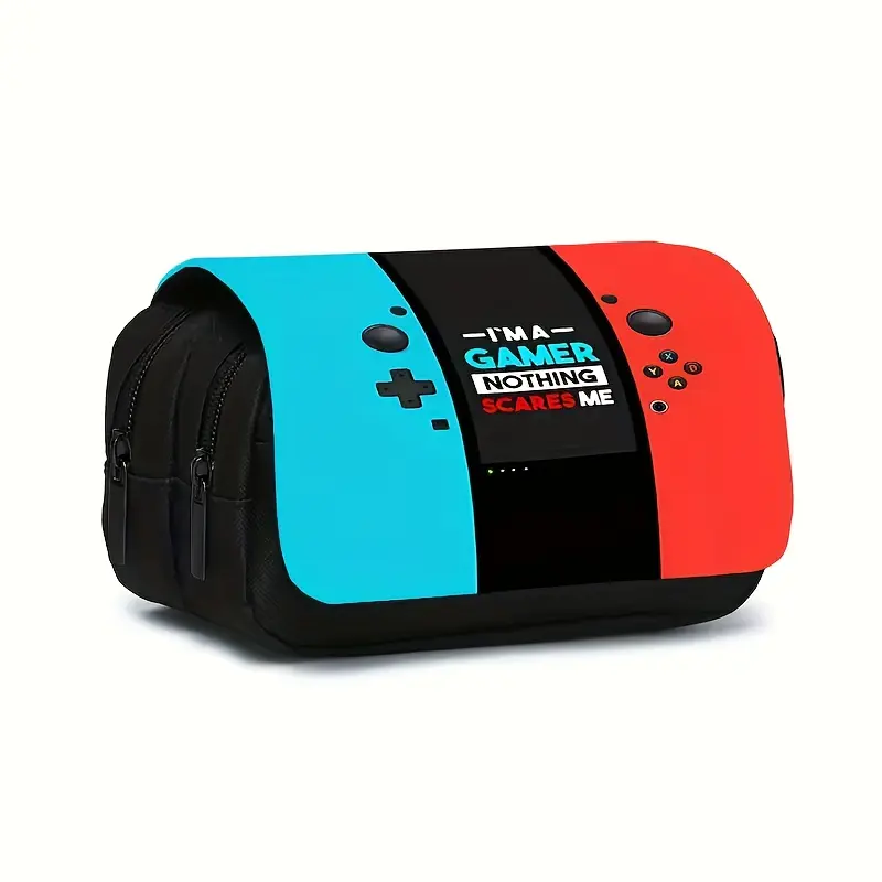 Game Console Theme Flip Cover Pencil Case, Game Controller Theme Storage Bag, I'm a Gamer Stationery Box, Large Capacity Dual Layer, Creative Gift