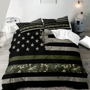 American Flag Print Bedding Set, 2/3 Counts Including 1 Duvet Cover & 1/2 Counts Pillowcase, Soft Comfortable Bedding Set for Home Bedroom