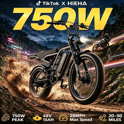 Hieha Adults' 750W Commuter Ebike - 48V 15.6Ah Battery, 20" Fat Tire All-Terrain Ebikes, Fast Charging, LCD Display, Lightweight Frame, Ideal for Off-Road Rides & Daily Commuting #fathersdaygift