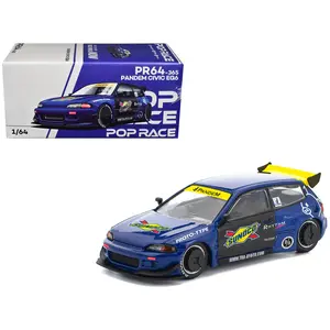 Pandem Civic EG6 RHD (Right Hand Drive) "Sunoco" Blue Metallic with Yellow Accents 1/64 Diecast Model Car by Pop Race