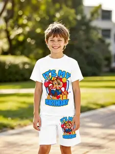 Boys' Casual Sports Set Outfit, Cartoon Dog Birthday Party 3D Print, Fitted Shorts, Outdoor Daily Wear, Perfect Birthday Gift