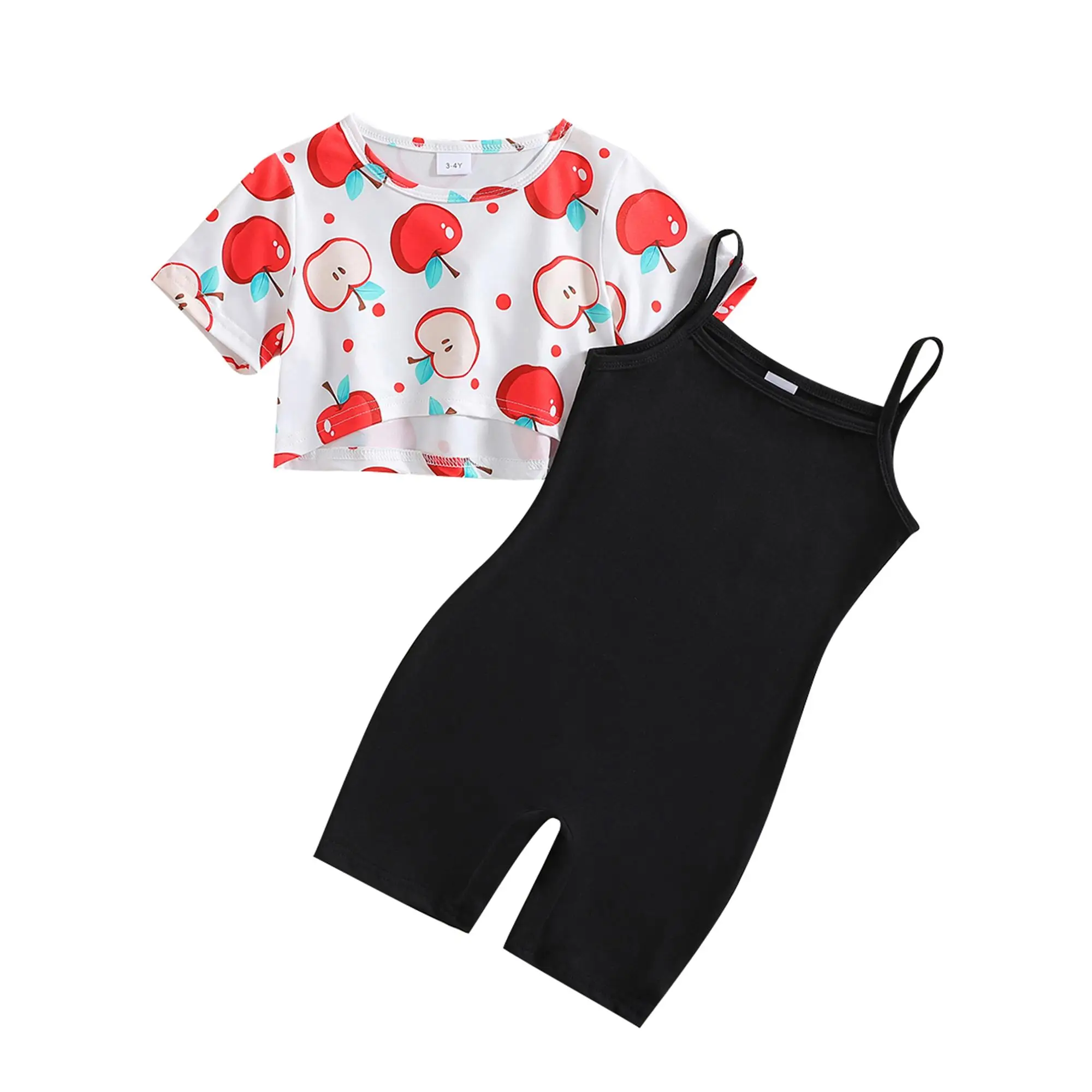 TikTok New Style Toddler Girls Summer Outfit Strawberry Print Short Sleeves T-Shirt and Shorts Jumpsuit Set Cute 2 Piece Clothes Do Mom's beautiful gi