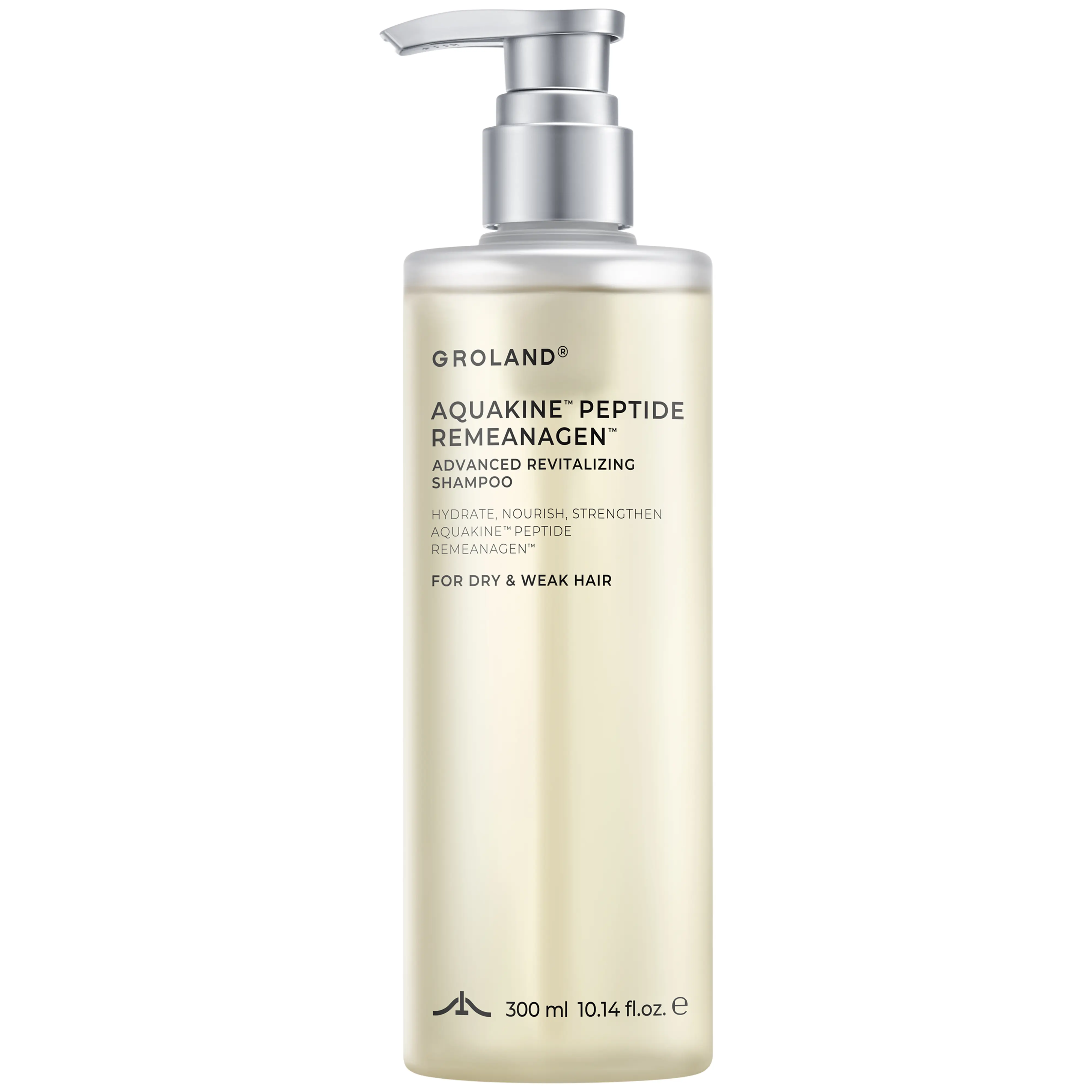 GROLAND Hydrating Shampoo for Dry Hair with Panthenol, Hyaluronic Acid, Ceramide NP, Caffeine, Remeanagen and AquaKine for Soft, Manageable Hair, 10.14 fl oz (300 mL)