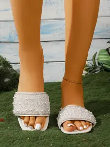 Women's French Style Pearl Slippers, Summer Outdoor Wear, Cool & Stylish Design, Perfect for Casual, Comfortable Footwear