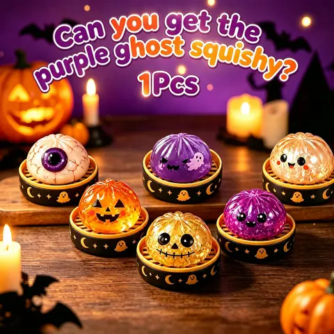 Spooky Halloween Ghost Dumpling Glitter Squishy, Stress Relief Fidget Toy, Portable Hand Squeeze Toy, Random Style 1 Piece, Perfect for Party Favors Trick Treat Bags Holiday Gifts