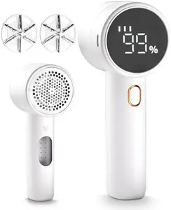 Fabric Shaver, Lint Remover Rechargeable, Electric Portable Sweater Defuzzer with 3 Speeds, 6 Leaf Blades, Digital LED Display to Remove Pilling for Clothes, Furniture, Sweater, Couch, Blanket