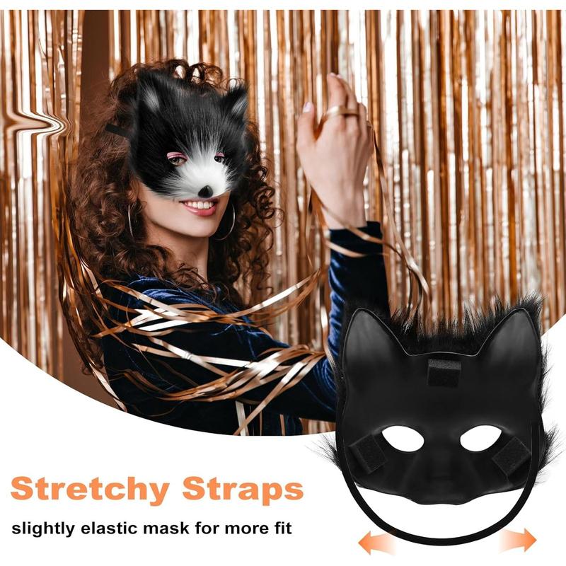 GJ-L-GCS067  Faux Fur Cat Fox Mask Tail and Paw Set, Wolf Furry Suit Plush Therian Accessories Kit