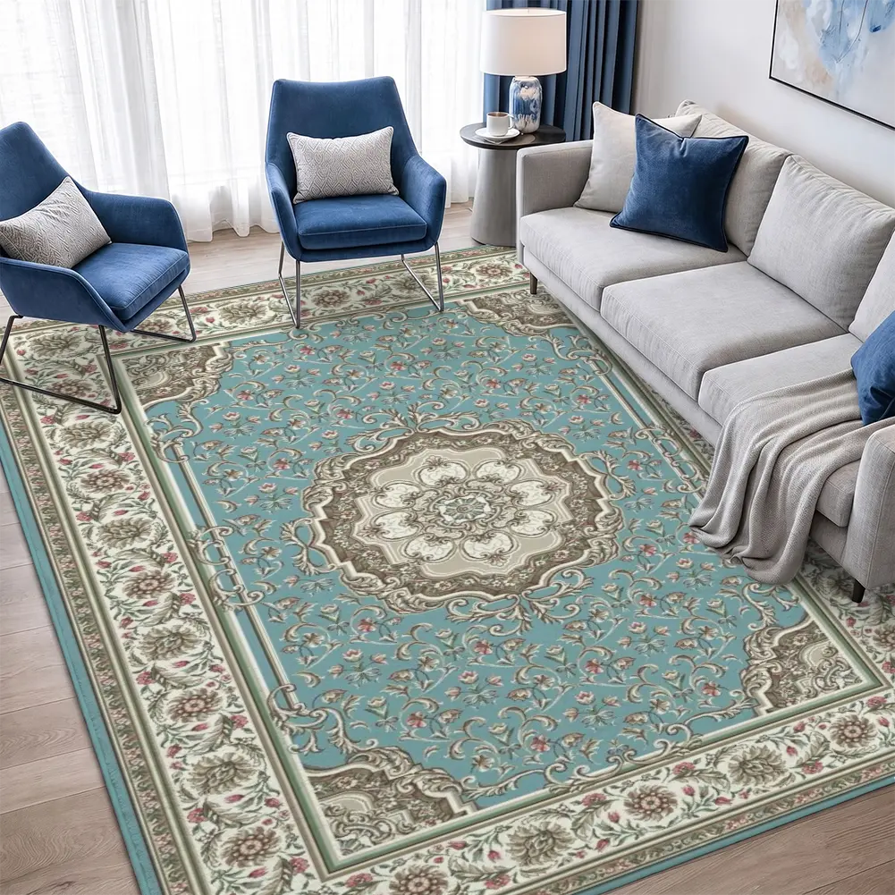 Ornate Floral Pattern Velvet Area Rug, Baroque Living Room Rug, Chic Home Decor