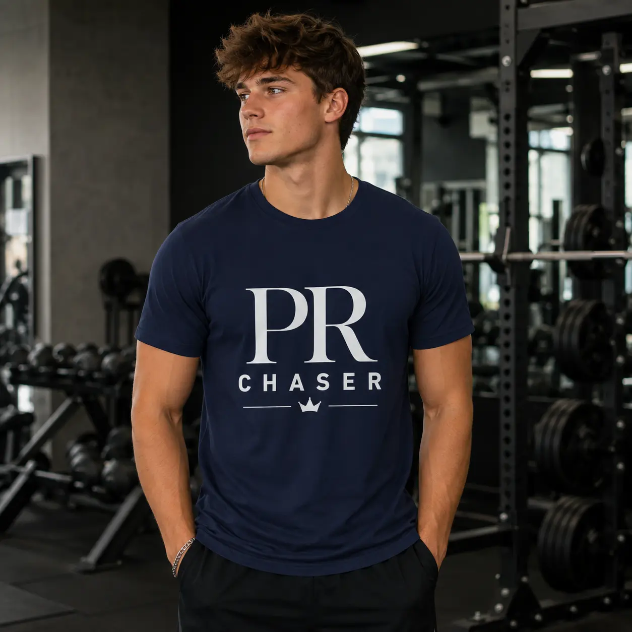 PR Chaser T-Shirt | Typography Logo, Minimal Tee Personal Record Chaser Gym Culture