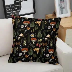 Mushroom Forest Pattern Single-Sided Printed Pillow, 1 Piece Includes Pillow Core, Seasonal Decorative Item, Suitable For Teenagers And Adults, Sofa, Bed, Living Room, Dormitory Scene
