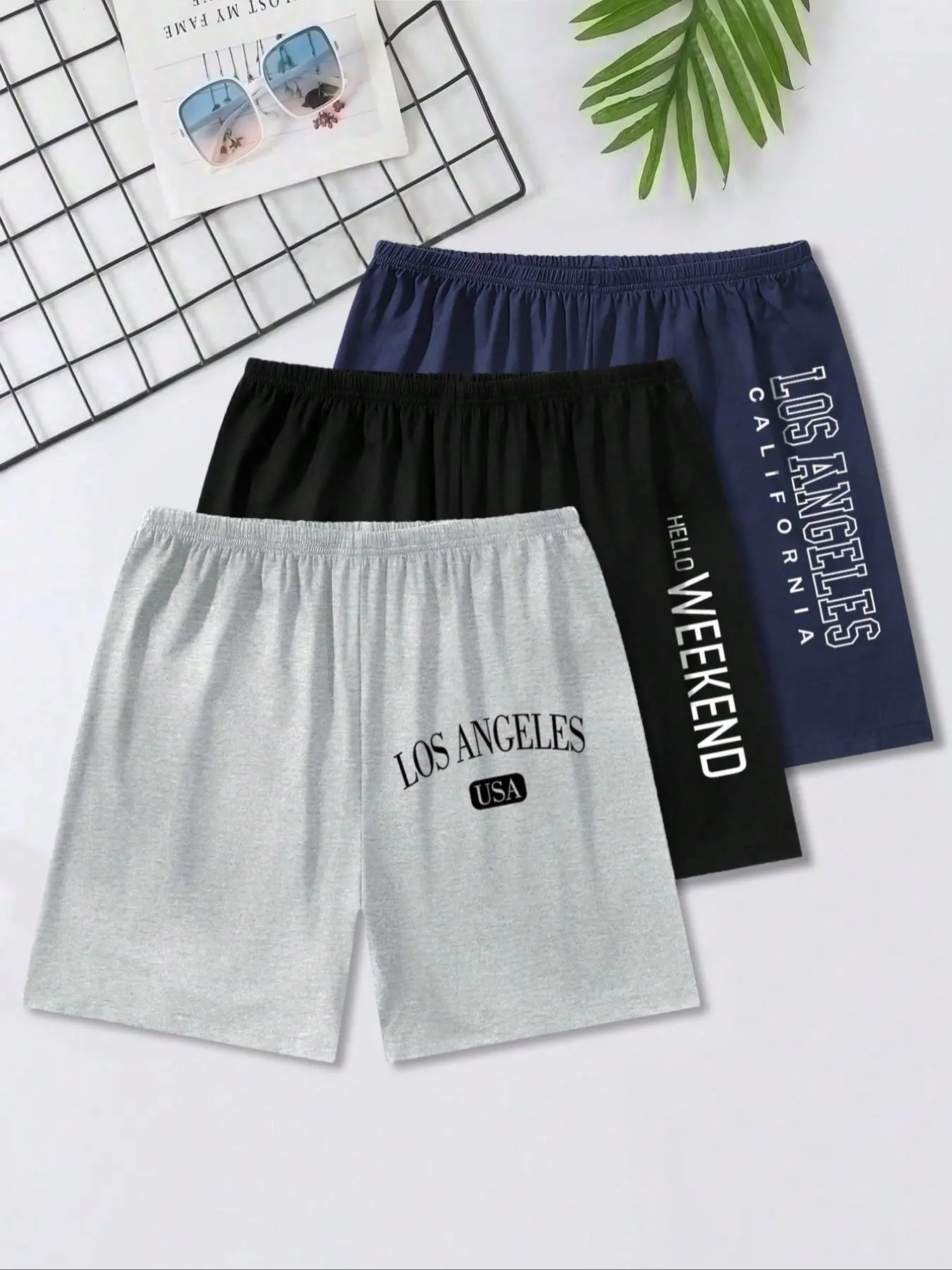 Men's Letter Print Pajama Shorts Pjs, Casual Comfy Soft Breathable Sleep Shorts, Men's Sleepwear & Loungewear for Summer Tropical