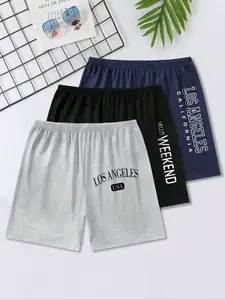 Men's Letter Print Pajama Shorts, Casual Comfy Breathable Sleep Shorts, Men's Sleepwear & Loungewear for Summer Pyjamas