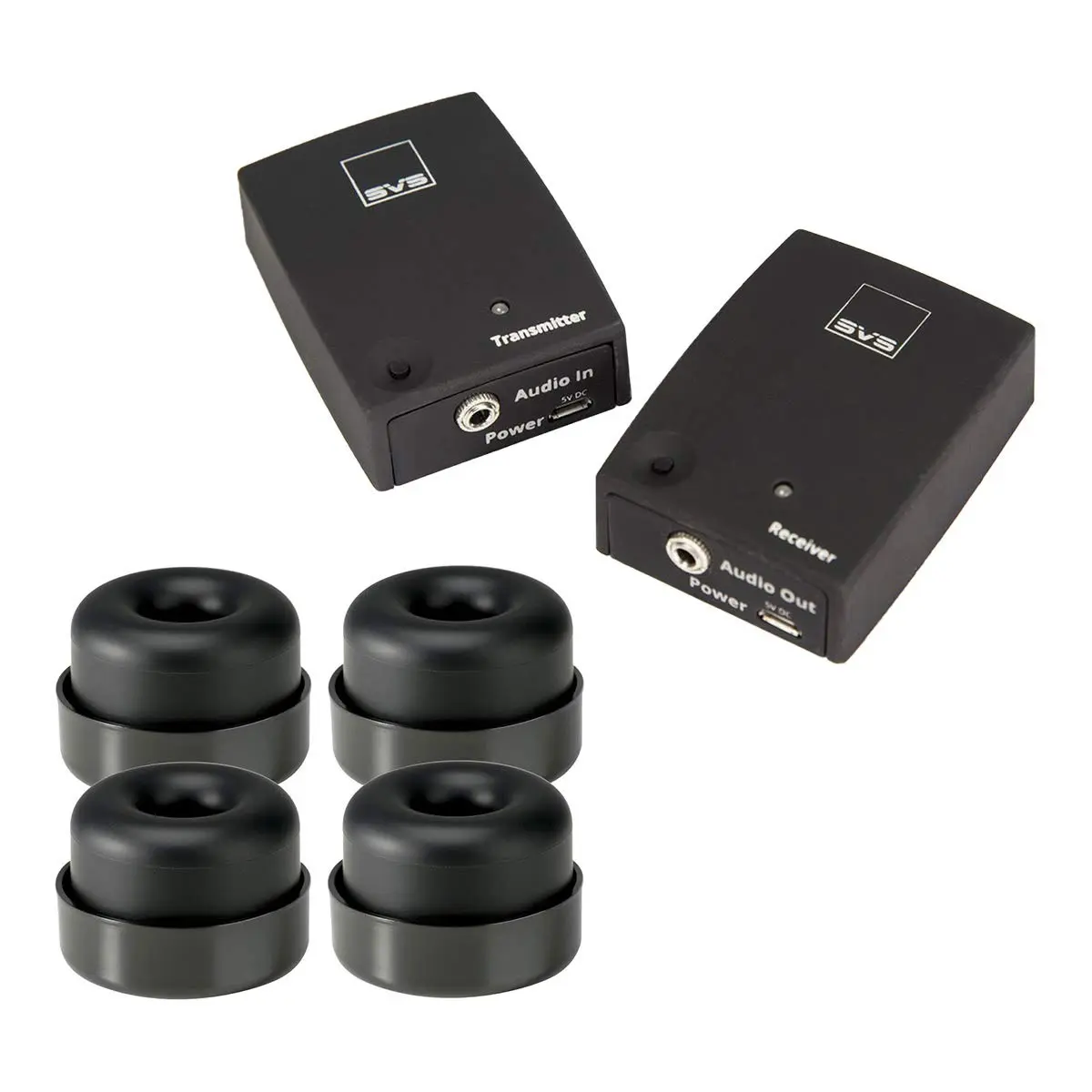 SVS SoundPath Wireless Audio Adapter Bundle with 2.4 GHz Speaker Receiver, 4-Pack Subwoofer Isolation System, Stereo Cable, Plug-and-Play Function, RCA Compatibility, CD-Quality Sound for Subwoofers, Amplifiers & Electronic Devices (Audio Accessories)