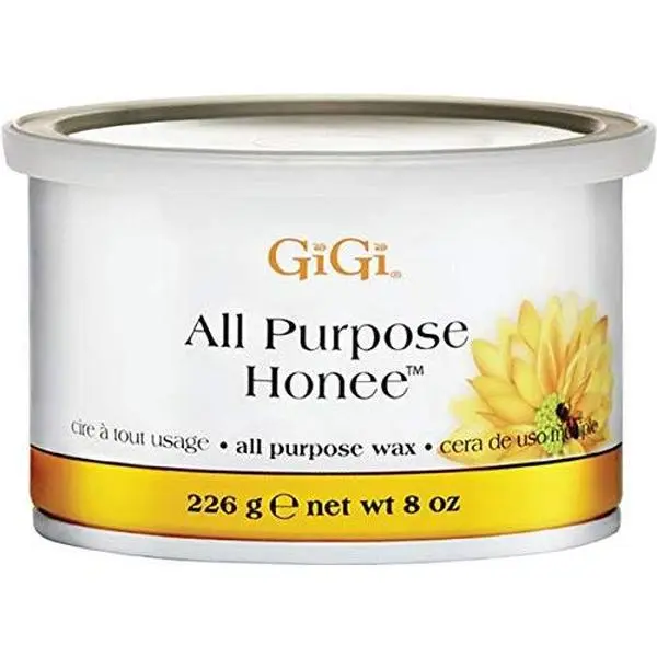 GiGi All-Purpose Honee Hair Removal Wax Jar - Honey Extract Formula, Dipropylene Glycol Dibenzoate, Methyl Hydrogenated Rosinate, Effective Body Care, 8 oz Single Item, 8 Oz Jar, Treatment, Natural, Soft Wax Waxing