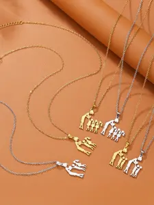 Mother's Day Kids Necklace 18K Gold Plated Heart Pendant Stainless Steel Chain for Mom from Son Daughter