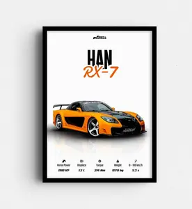 Han RX7 Car Poster, JDM Mazda RX-7 Wall Art Print, Fast Furious Movie Car Decor, Rotary Engine Sports Car Artwork, Gift for Car Lovers