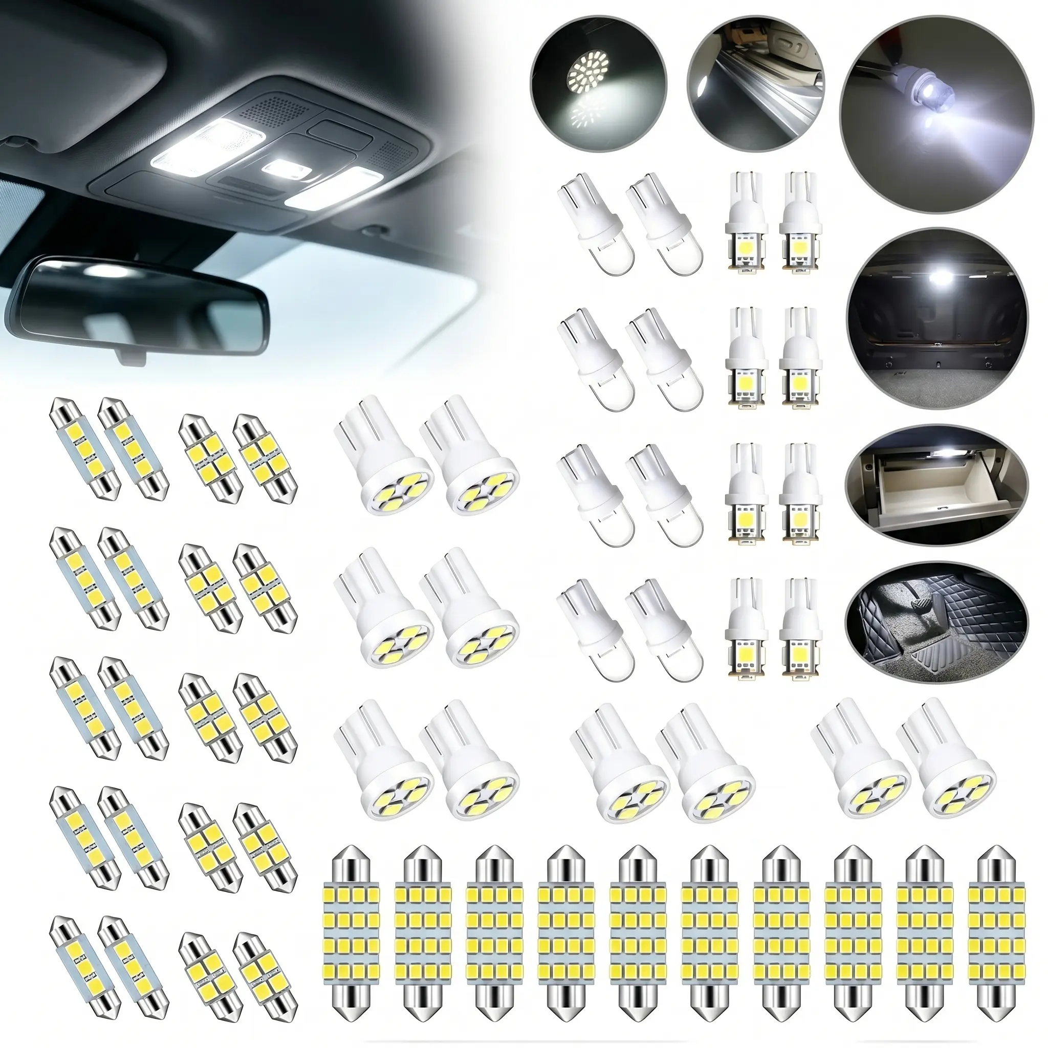Super Bright 6000K White LED Car Interior Lights - Non-Polarity T10/1157 Bulbs - Plug-and-Play Replacement for Dome, License Plate & Door Lights - For Car Owners & DIY Enthusiasts-YY0