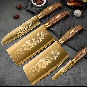 Rose Pattern Kitchen Knife Set, 4 Counts/set Stainless Steel Cooking Chef Knife, Sharp Professional Kitchen Tools for Home Dining Room Barbecue