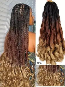 French Curly Braiding Hair 24 Inch 4 Packs, Pre-Stretched Bouncy Braiding Hair, Loose Wavy Synthetic Hair Extensions, Wavy Hair Type for Women