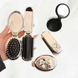 Portable Folding Comb with Makeup Mirror, Travel-Ready Air Cushion Comb, Comb Design, Ideal for Daily Use and Women's Gift