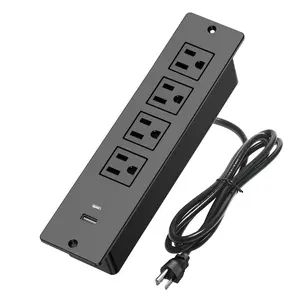 6-in-1 Recessed Power Strip with 4 AC Outlets 1 USB-C & 1 USB-A Ports 1.5m Extension Cord for Desks Sofas Nightstands & TV Stands Space-Saving Design
