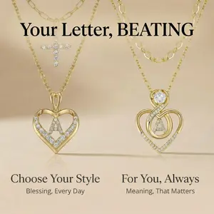 MEIITRUE Your Letter BEATING , 14K Gold Plated Heart Pendant Initial Layered Necklace Personalized for You She and Her,Hypoallergenic and Nickel-Free Gentle on Women Sensitive Skin,Sparkle Zirconia and Adjustable Chain Perfect Jewelry Gift Set Ready