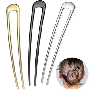 Elegant Vintage U Shaped Metal Hair Stick Minimalist French Style Hair Pin for Women Classic Retro Hair Accessory Perfect for Wedding Bridal Updo Hairstyles Daily Wear Party Prom Special Occasions Simple Design Easy to Use -RR