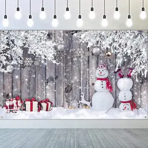 Christmas Backdrop for Photography, Fabric Wood Background Winter Snowman Photo Blulu