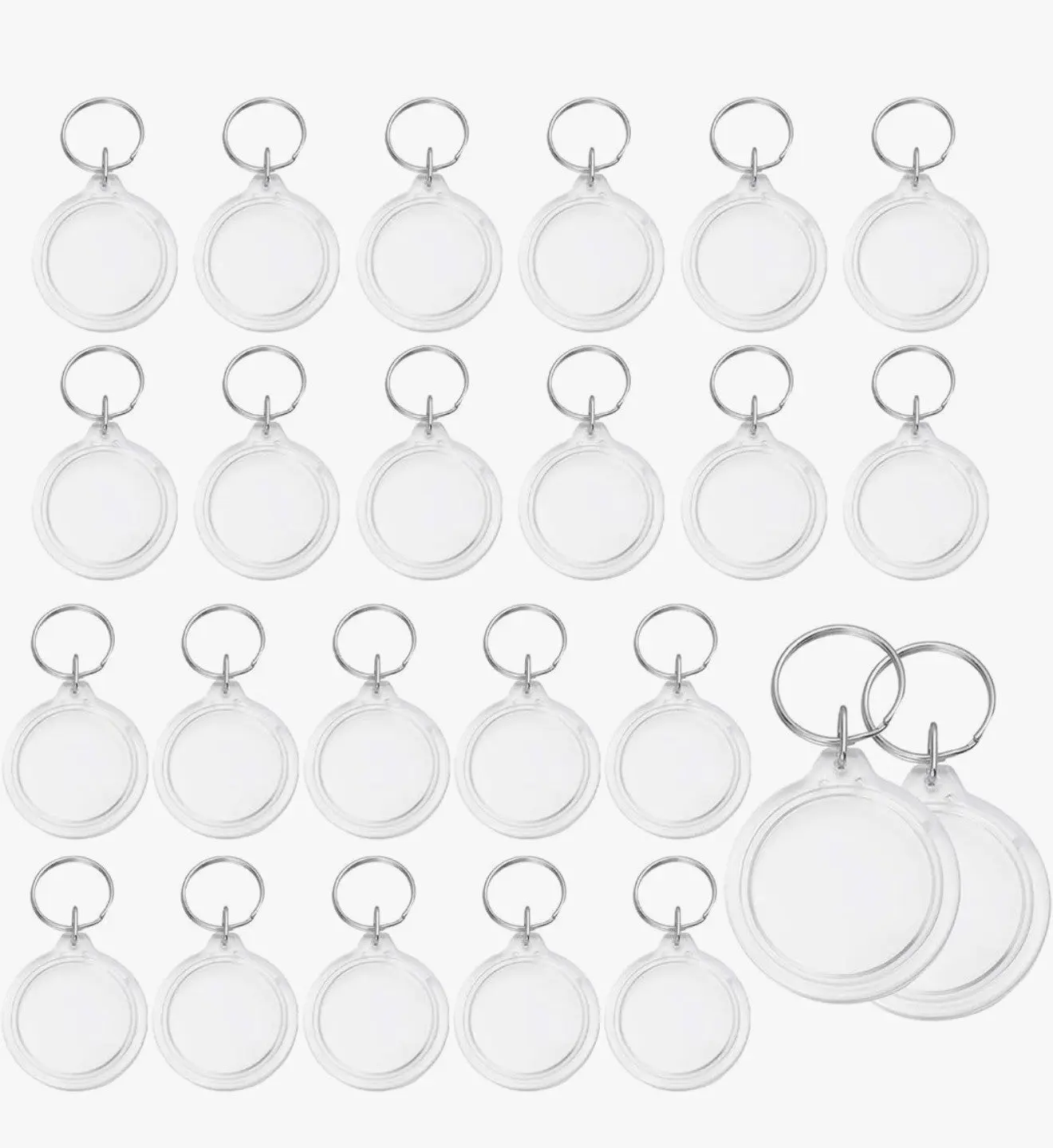 Round Acrylic Photo Keychain Inserts with Stainless Steel Key Rings – 25 Pack (1.4" Insert Size)