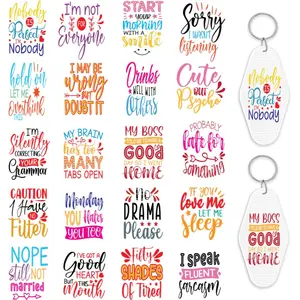 Motel Keychain UV DTF Stickers, 8 Sheets Sarcastic Quotes UV DTF Transfer Sticker Funny Humorous UV DTF Wraps for Hotel Keychain Waterproof UVDTF Stickers Transfers UV DTF Decals Sticker Packs