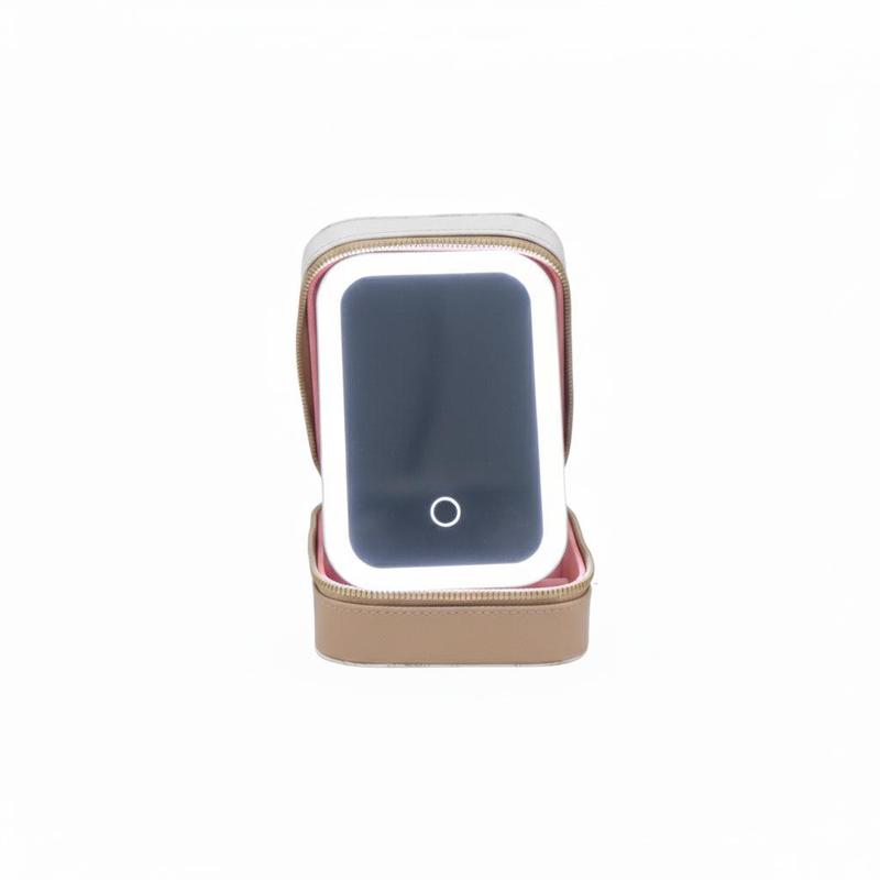 Peanuts Snoopy Travel Organizer with LED Mirror Faux Leather Case for Beauty Essentials & Jewelry USB-C Rechargeable with Tri-tone Lighting