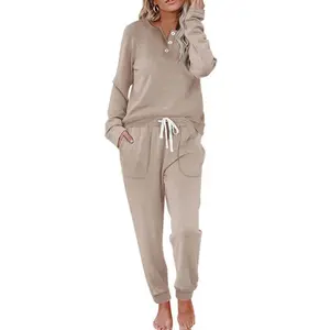 Two Piece Outfits for Women Lounge Sets Button Down Sweatshirt Sweatpants Sweatsuits Set with PocketsGift