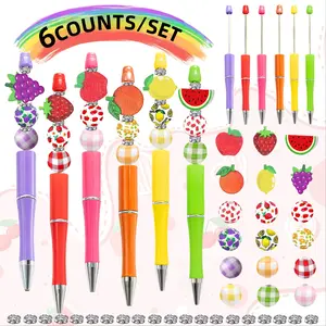 Fruit Themed Beaded Pen Set, 6/12pcs DIY Beaded Pen, DIY Handmade Beaded Pen Set, Aesthetic Pens, Office Stationery & Supplies