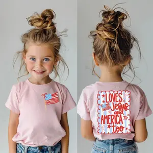 Youth & Adult Christian Loves Jesus and America Too 4th of July Patriotic Faith VBS Gift America 250 Graphic Tee for Girls, Apparel Made In The USA	