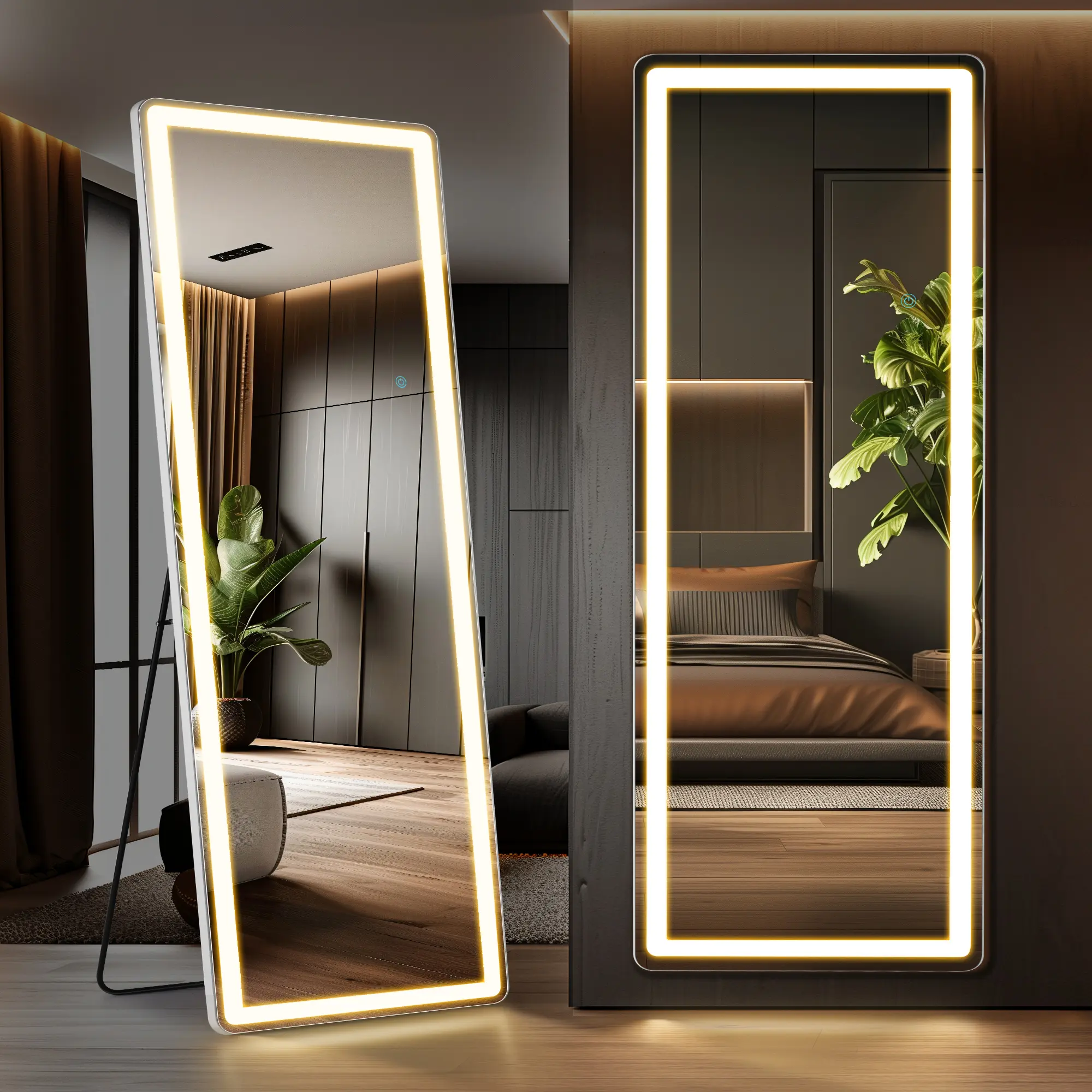 71" Full-Length LED Mirror - Modern Floor Mirror with 3 Lighting Modes & Dimmer, 200 Energy-Efficient LEDs, HD Anti-Explosion Glass, Stand and Wall Mount Included, Home Decor Luxury