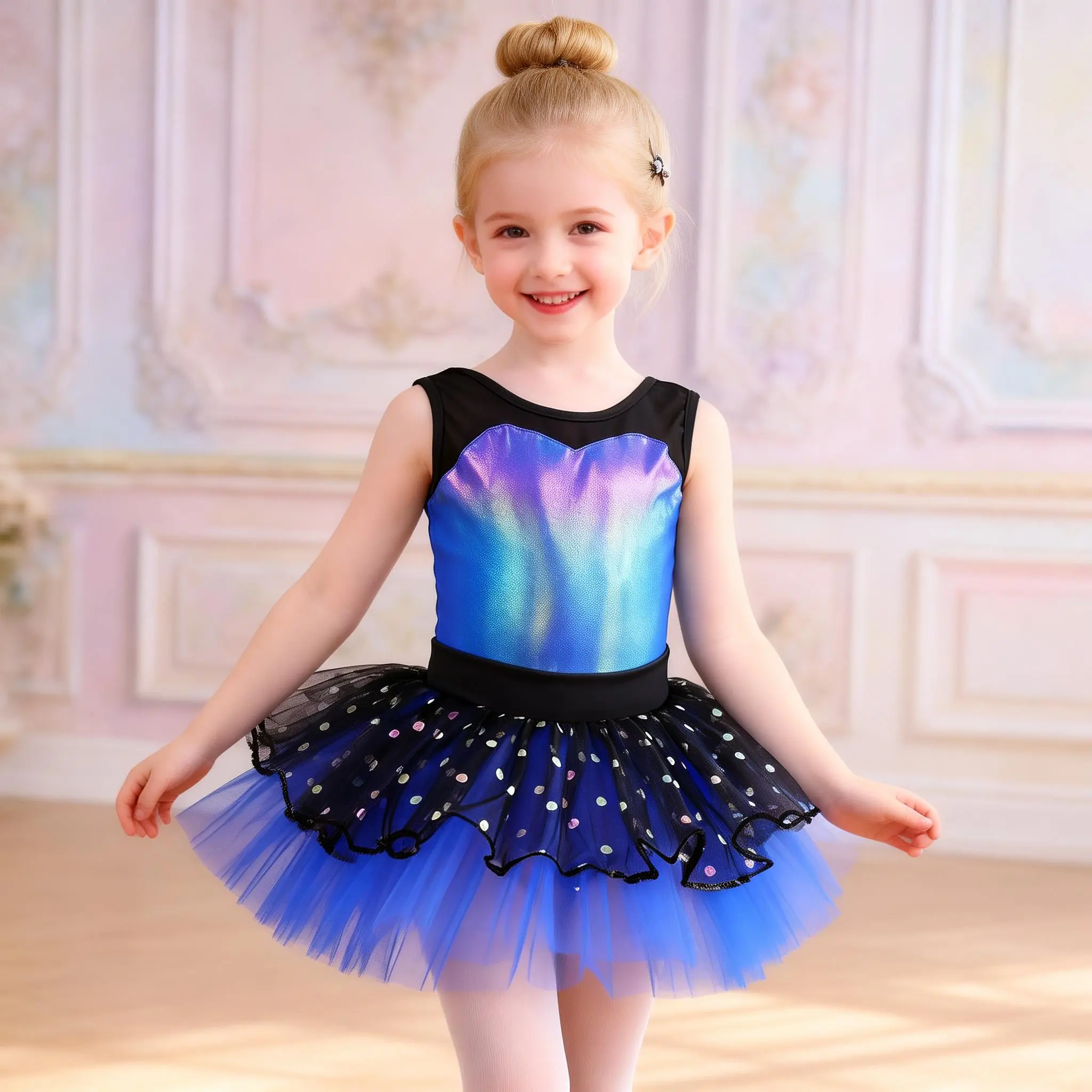Girls Shiny Iridescent Blue Purple Ballet Tutu Dress, Sequin Tulle Princess Ballerina Costume for Dance Recital & Party