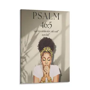 God Is within Her, She Will Not Fall Canvas Print, Psalm 46：5 Christian Wall Art Poster, Spiritual Home Decor