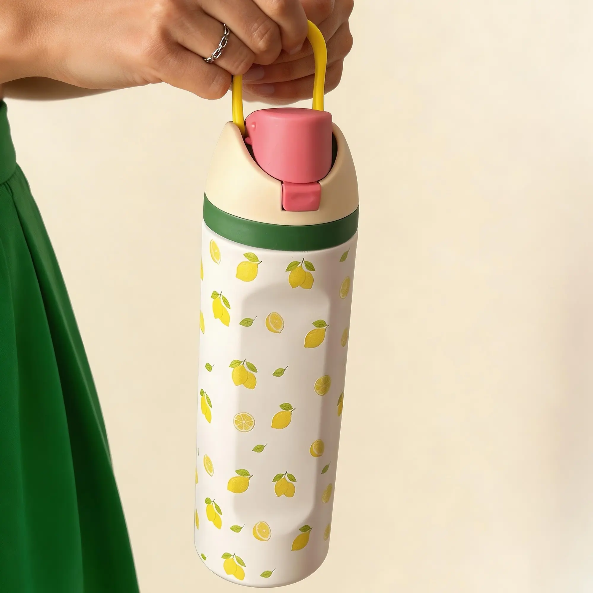 Double Layer Stainless Steel Durable Insulated Cup, Vacuum Flask, 24/32/40oz Lemon Element Water Bottle, Cold Retention, Travel Mug, Gym, Home, Office, School, Drinkware Flasks