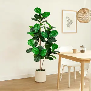 5FT Fiddle Leaf Fig Artificial Tree with White Planter Pot,Faux Floor Plant, Indoor and Outdoor Fake Plants for Home Office Decor
