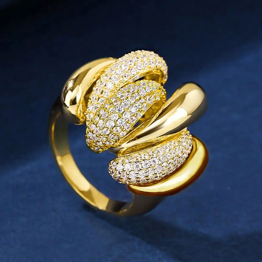 Cubic Zirconia Rings, Unisex Iced Out Hip-Hop Stackable Ring Set, Shiny Statement Metal Band for Party & Street Fashion